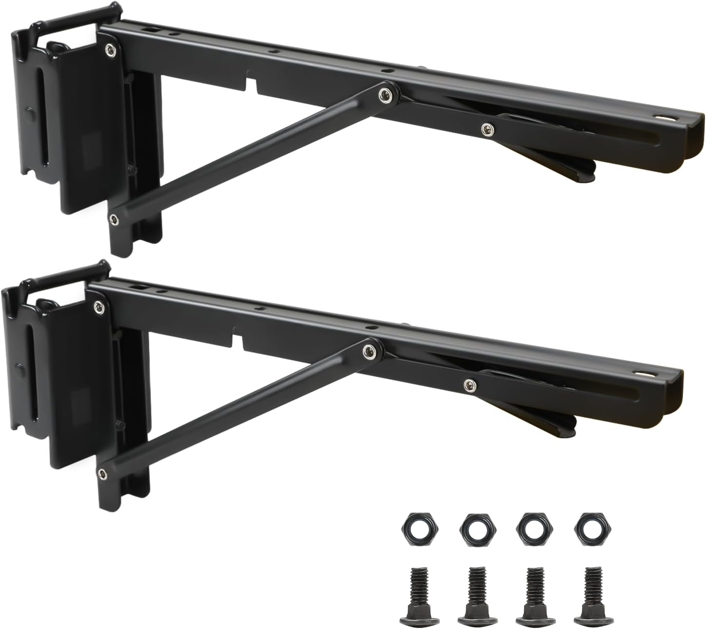 12 Inch Double Fittings E Track Shelf Bracket - Durable Hinged Collapsible Table Brackets - 2 Pack Black Powder Coating E-Track Accessories for etrack Workbench Shelves