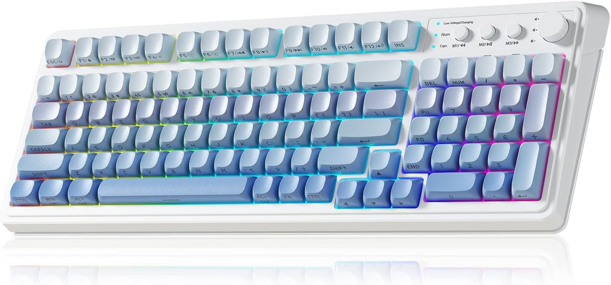 Teclado Gamer AULA S99 Inalambrico | Tri-Modo Bluetooth | Teclado Custom RGB con Teclado Numerico | Azul Degradado