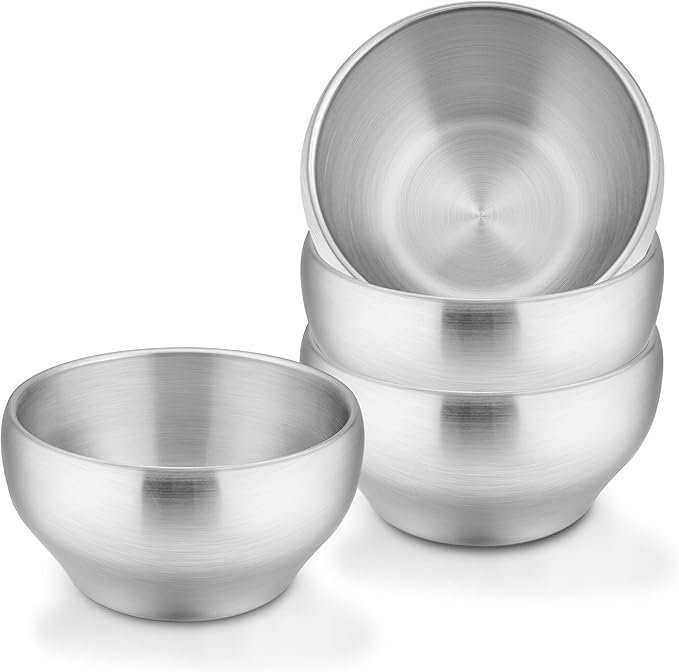 LIANYU Cuencos de acero inoxidable para niños, paquete de 4 cuencos de 12 onzas, metal aislado de doble pared, vajilla de alimentación para bebés, apto para lavavajillas y no tóxicos