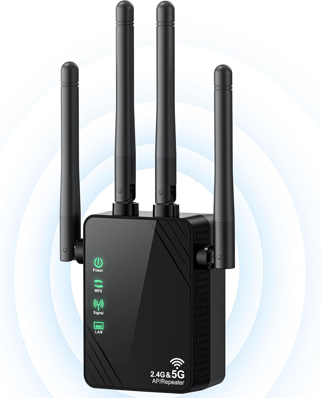 Extensor de señal WiFi para el hogar, extensor de internet de doble banda de 1200 Mbps, amplificador WiFi con cobertura de hasta 12888 pies cuadrados y 105 dispositivos, repetidor WiFi con puerto Ethernet, fácil configuración.