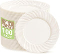 Platos de Plástico U-QE Marfil 100 Piezas de 9 Pulgadas | Platos Desechables con Borde Festoneado | Resistentes para Fiestas, Bodas y Eventos