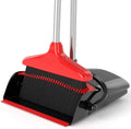 Set de Escoba y Recogedor con Mango Largo 54 pulgadas | Mango Ajustable de Acero Inoxidable, Recogedor de Pie para Oficina, Hogar, Cocina y Lobby | Rojo y Negro