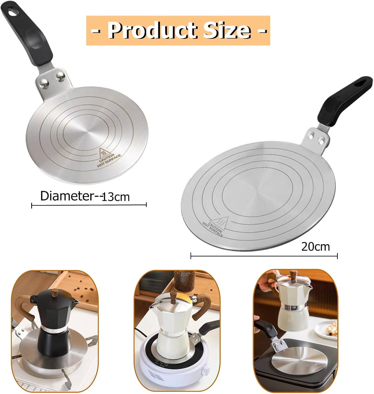 Placa Difusora de Calor, Placa Difusora de Acero Inoxidable de 20cm para Estufa a Gas, Difusor de Calor para Cocina de Inducción Adaptador para Olla Moka, Utensilios de Cocina para Café (20.1