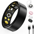Anillo inteligente para hombres y mujeres, monitor de salud con frecuencia cardíaca, oxígeno en sangre, presión arterial, monitor de sueño, contador de pasos, resistente al agua IP68, sin cargos por aplicación para iPhone y Android (negro, 7#) 