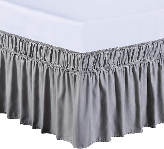 Falda de Cama Ajustable Queen — Gris Oscuro, Caída de 14 Pulgadas, Plés Ajustable, Tela Cepillada Sin Arrugas