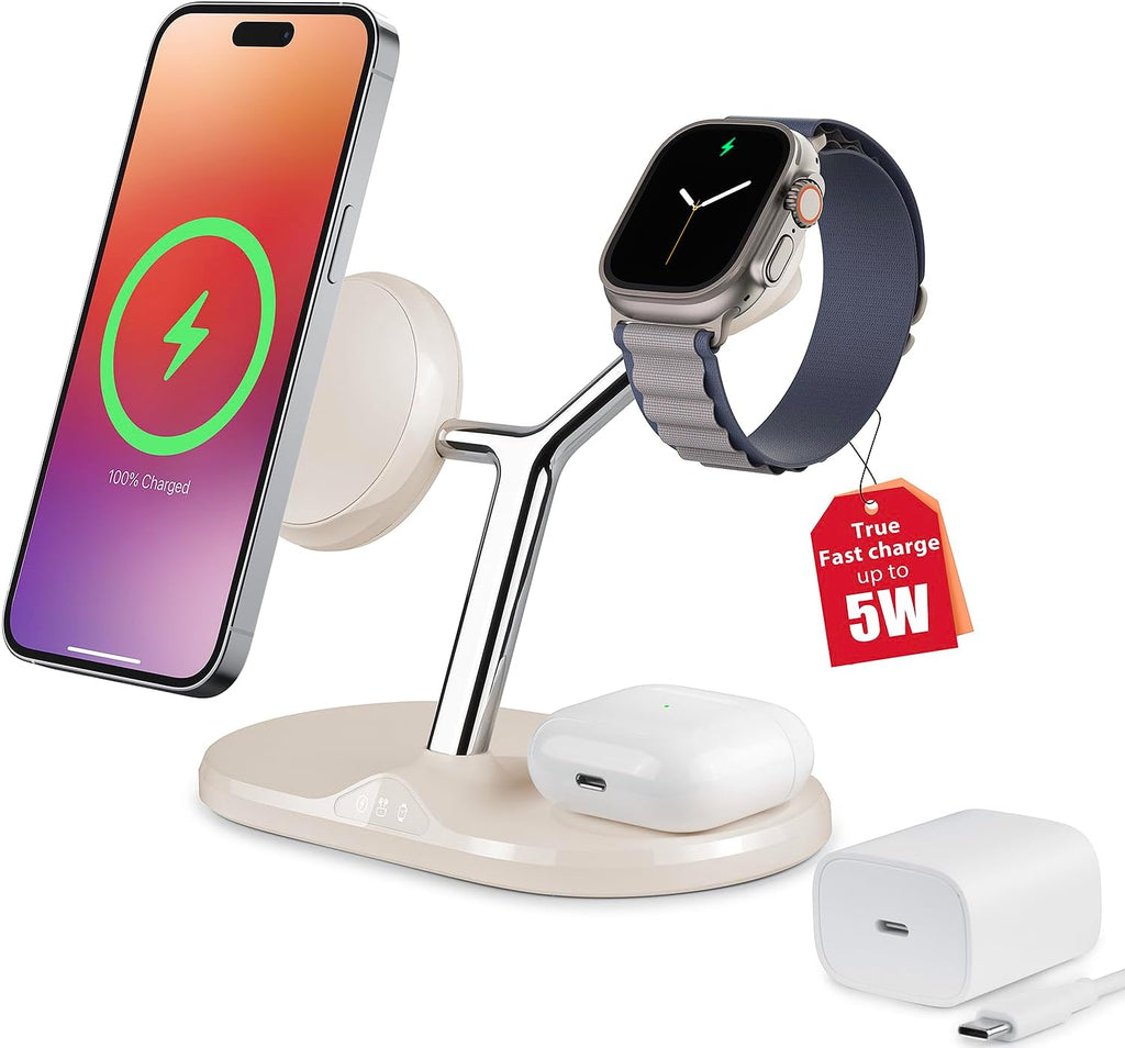 3-in-1 Wireless Charging Station for Apple Devices - Fast Charging Station for iPhone and Watch, Stable Charger Stand for iPhone 12-15 & iPhone 16 & iWatch & AirPods