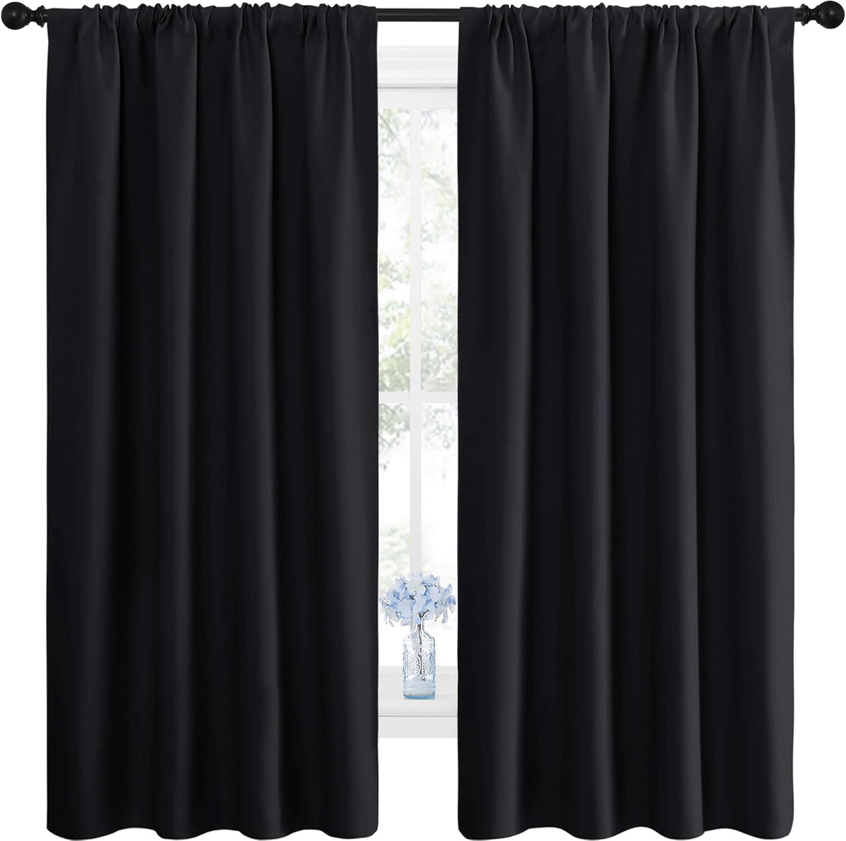 Cortinas opacas negras NICETOWN - Cortinas opacas con aislamiento térmico para dormitorio (2 paneles, 42 pulgadas de ancho x 63 pulgadas de largo, color negro)