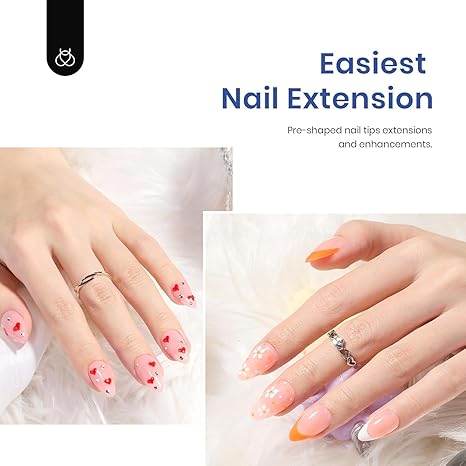 Kit de uñas de gel de almendra, 500 piezas, punta de gel de fácil extensión, forma de almendra corta, juego de extensión de pegamento de uñas 9 en 1, lámpara LED UV, kit de puntas postizas
