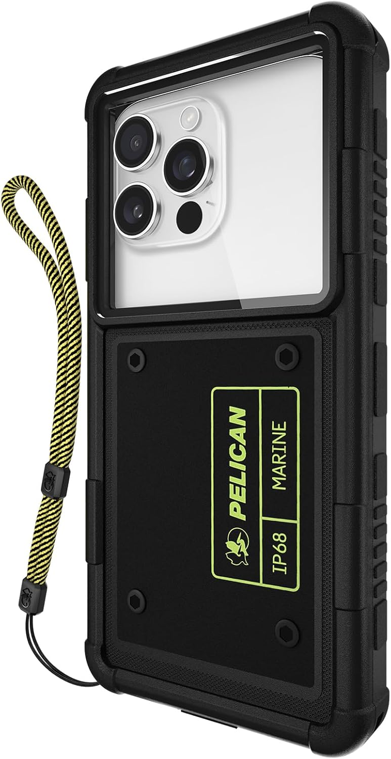 Pelican Waterproof Phone Case - Fits All Phones – Underwater Photo Case w/Secure Closure & Wrist Strap – Great for Snorkeling, Kayaking, Boating, Swimming, Rafting & Fishing - Black/Hi-Vis Yellow
