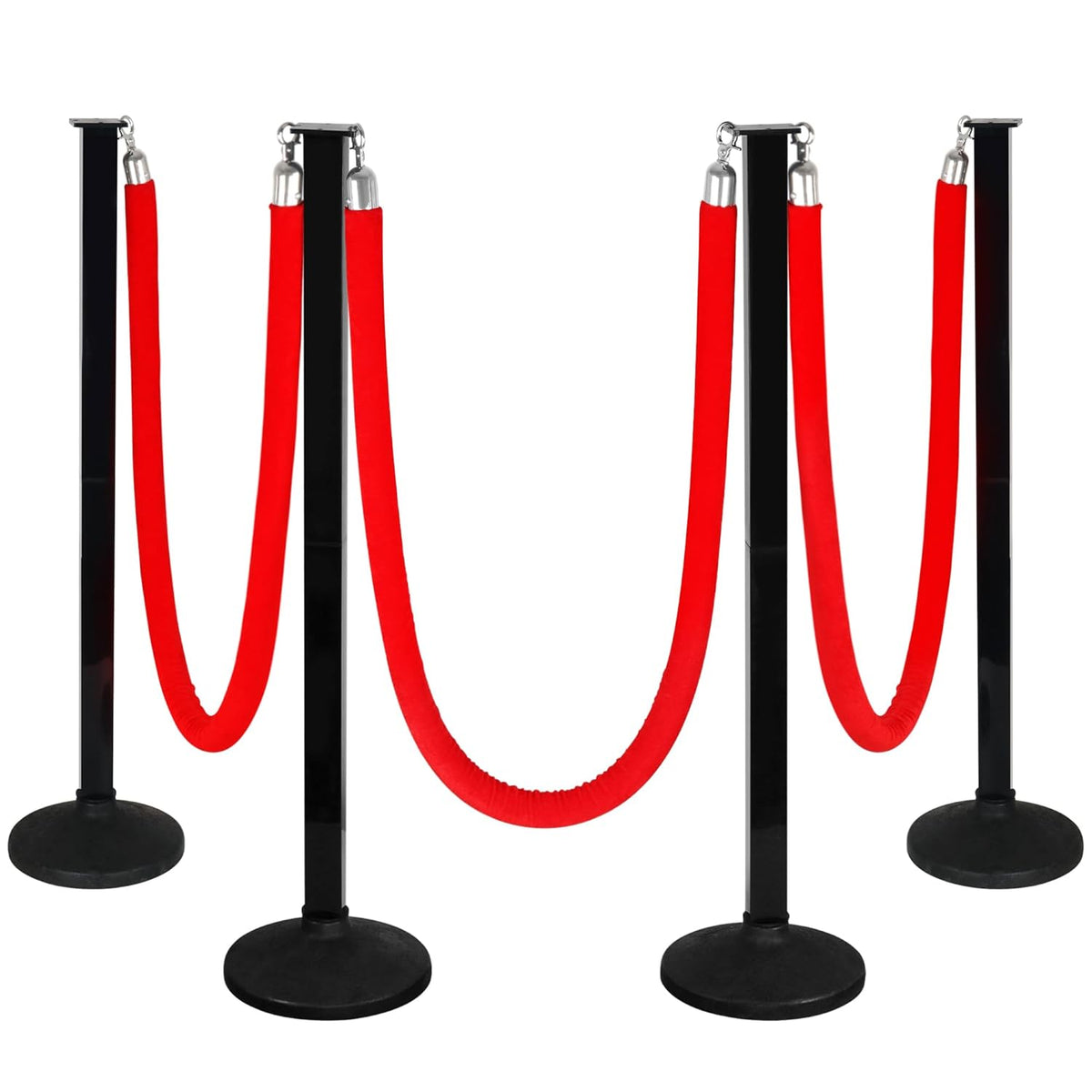 Paquete de 4 postes con cuerda de terciopelo, postes para control de multitudes, postes para filas de cine, artículos para fiestas (rojo)…