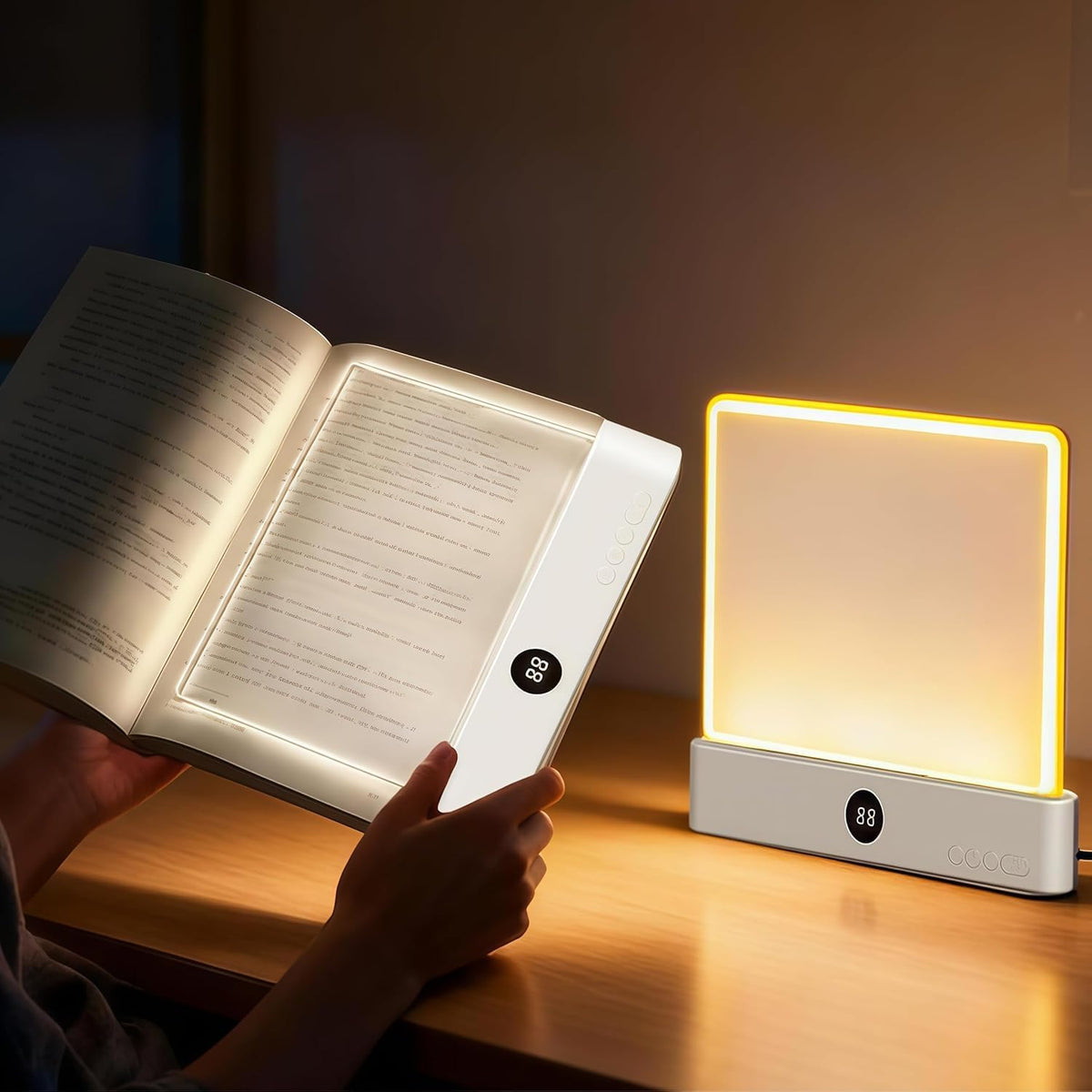 DENEZE Luz de Lectura LED Inteligente Blanca | Book Light Caja del Tesoro Recargable | Luz LED Plana con 3 Colores y Temporizador | Lampara de Estudio
