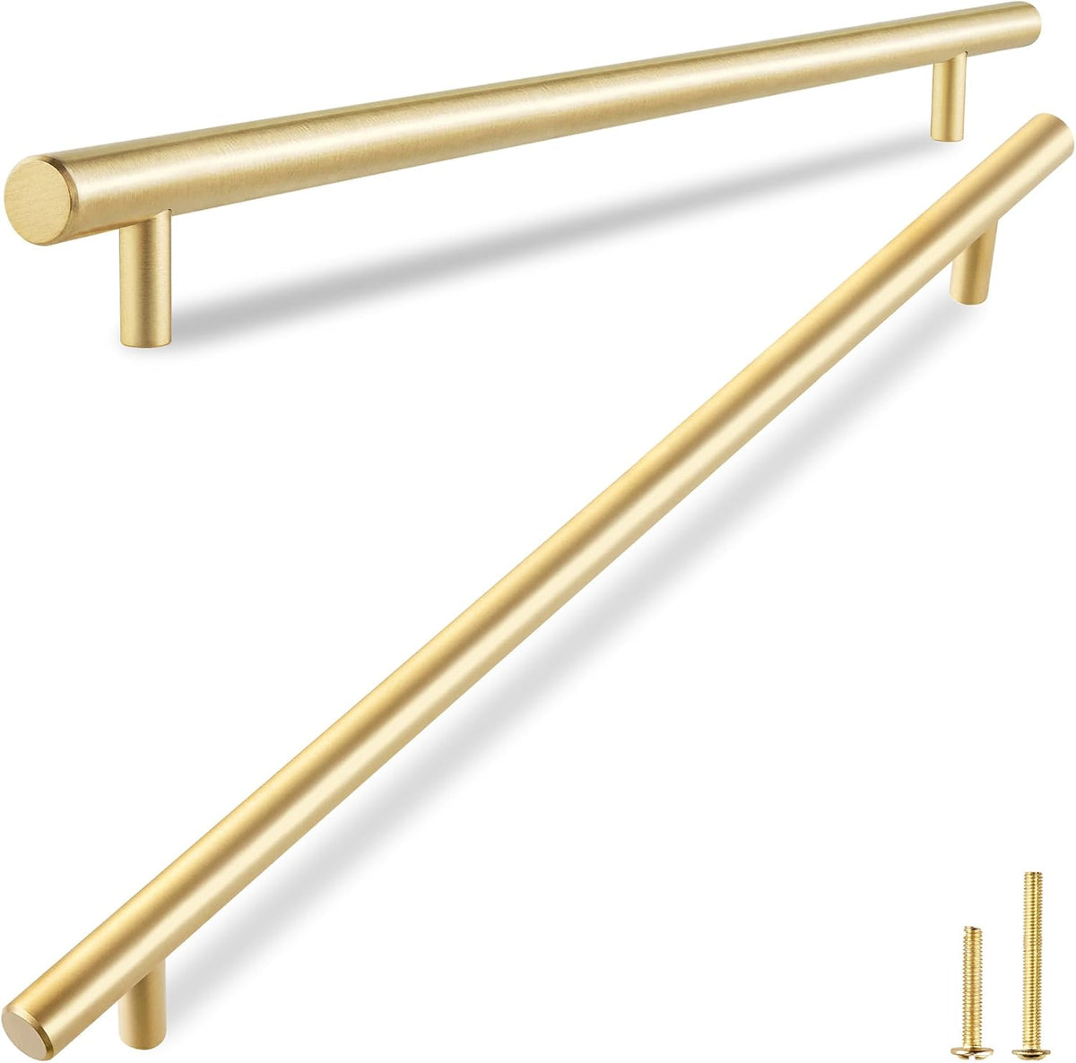 Tiradores para armarios OOGRISUN (paquete de 2), de latón macizo, tiradores largos dorados para cajones, con distancia entre orificios de 32,4 cm (12-3/5 pulgadas) para armarios de cocina grandes, alacenas, cómodas y puertas de armarios, acabado en latón