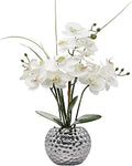 Oairse Orquídea Artificial Blanca Phalaenopsis 20.8" – Arreglo Floral en Maceta Plateada, Centro de Mesa para Comedor y Sala