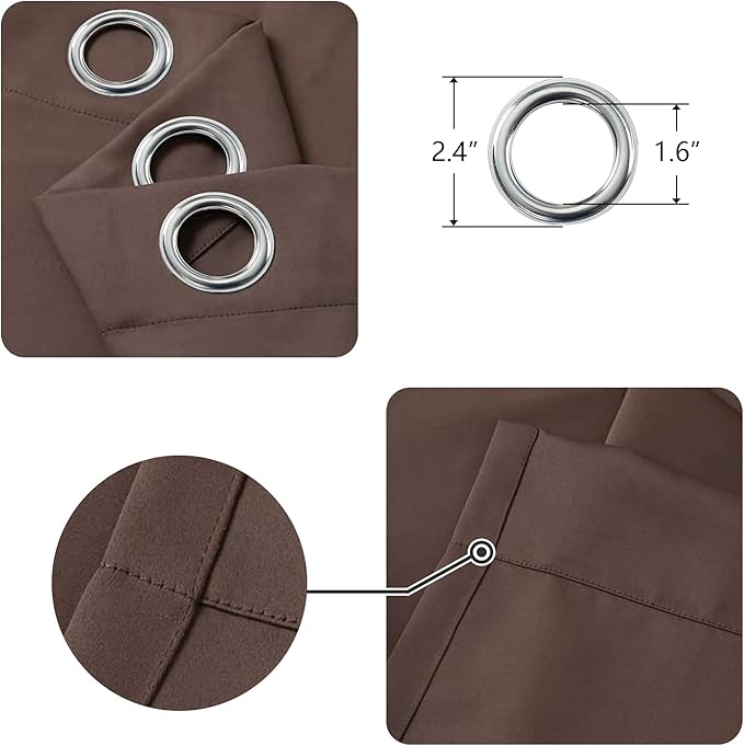Cortinas Opacas con Ojales Color Cafe — Pack x2 Paneles, 95% Blackout para Dormitorio y Sala