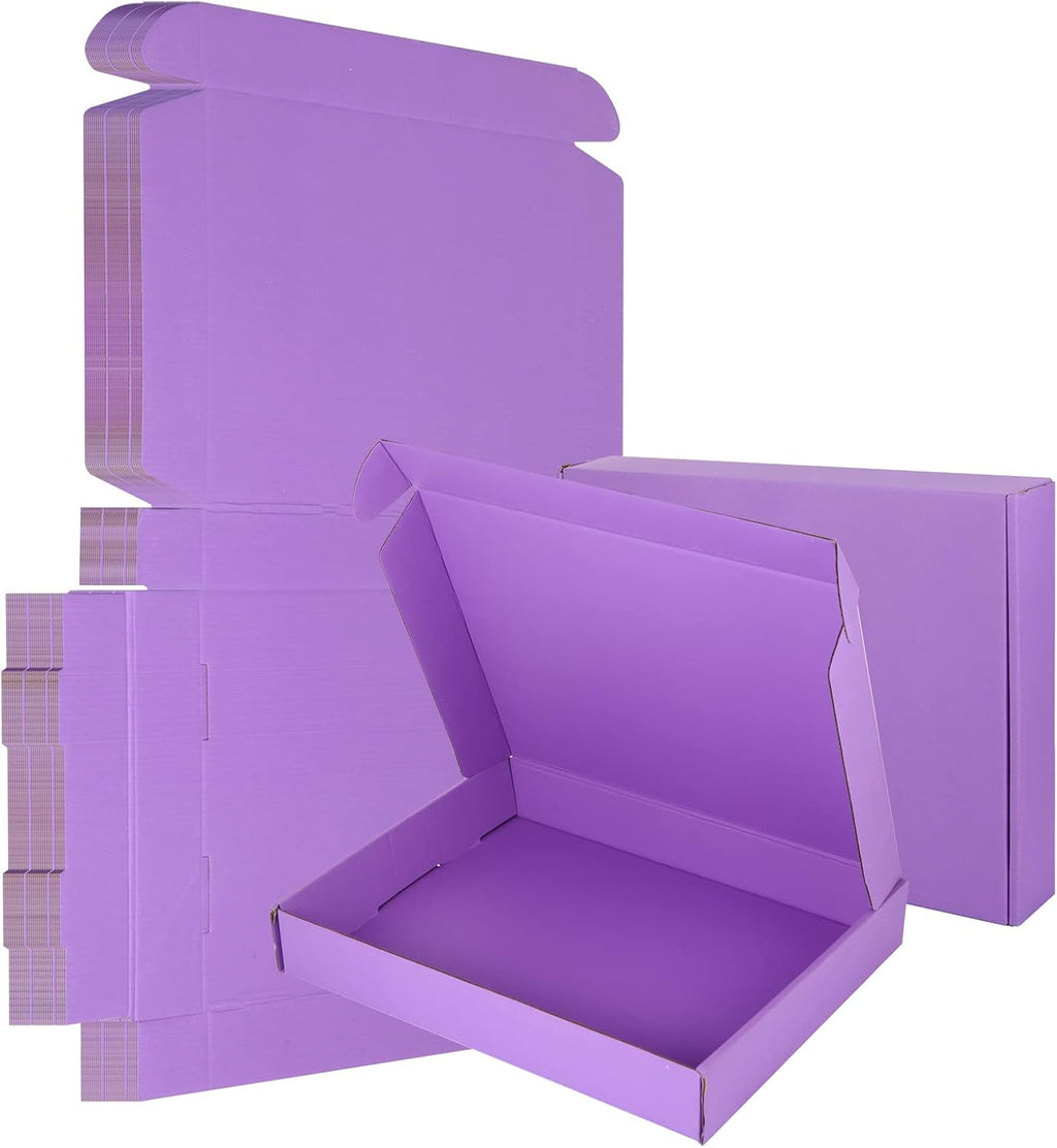 Paquete de 25 Cajas de Envío Corrugado Púrpura – 13x10x2 Pulgadas, Fácil Armado, Multiusos