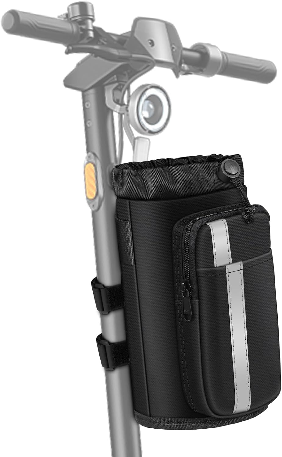 FINPAC Portavasos para Bicicleta | Universal con Bolsillos para Teléfono, para Coche de Bebé, Andador, Carrito de Golf y Scooter | Negro