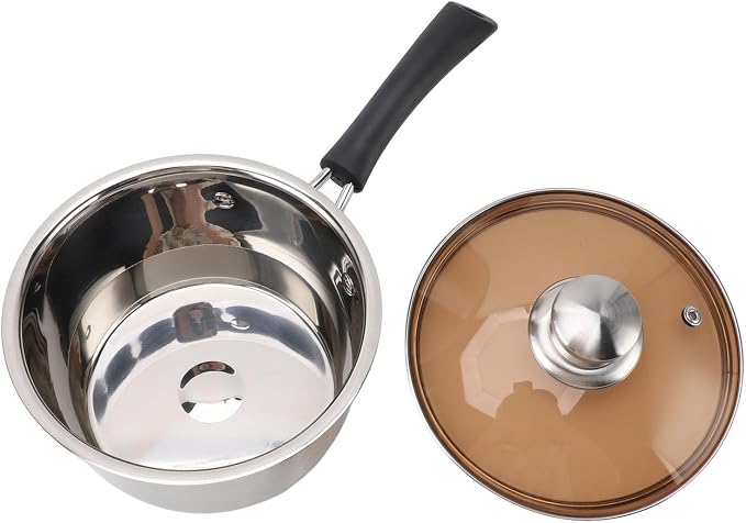 Olla Pequeña Cacerola de Acero Inoxidable 5.5" | Sartén para Leche, Sopa y Papillas | Mango Único Antiquemaduras | ⚠️ Manchas Interiores