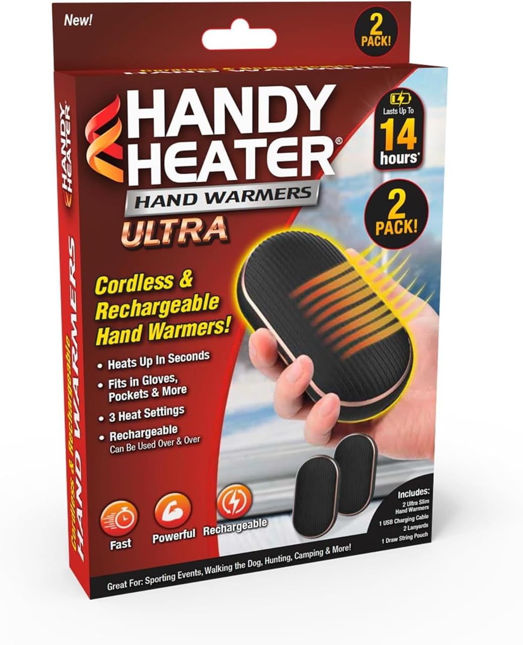 Handy Heater Hand Warmers Ultra - Rechargeable, 3 Heat Settings, Up to 131°F, 7-Hour Runtime, 3000mAh, Magnetic Pairing - For Camping, Hiking, Winter Sports, Commuting