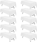 Manteles Blancos BRILLMAX (10 Pack) 152x320cm | Para Mesas Rectangulares de 8 ft | Poliéster 150 GSM | Caída de 15" | Resistentes al Agua, Manchas y Arrugas