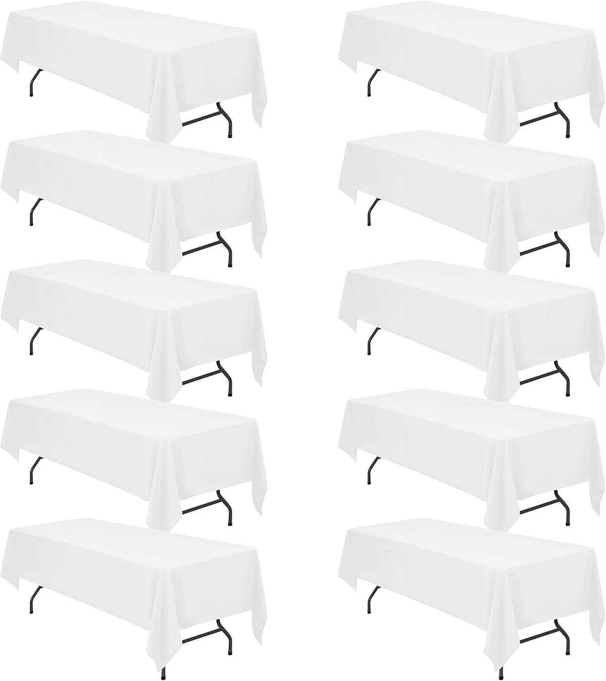 Manteles Blancos BRILLMAX (10 Pack) 152x320cm | Para Mesas Rectangulares de 8 ft | Poliéster 150 GSM | Caída de 15" | Resistentes al Agua, Manchas y Arrugas