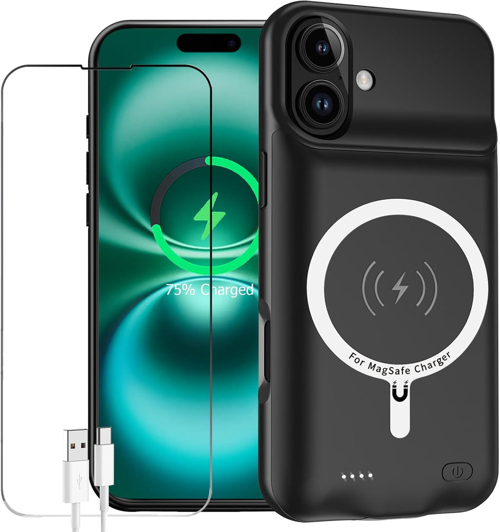 YINGYKJ Battery Case for iPhone 16, Enhanced 10000mAh Portable Protective Wireless Charging Case Support Carplay Compatible with iPhone 16 (6.1 inch) Rechargeable Extended Battery Charger (Black)