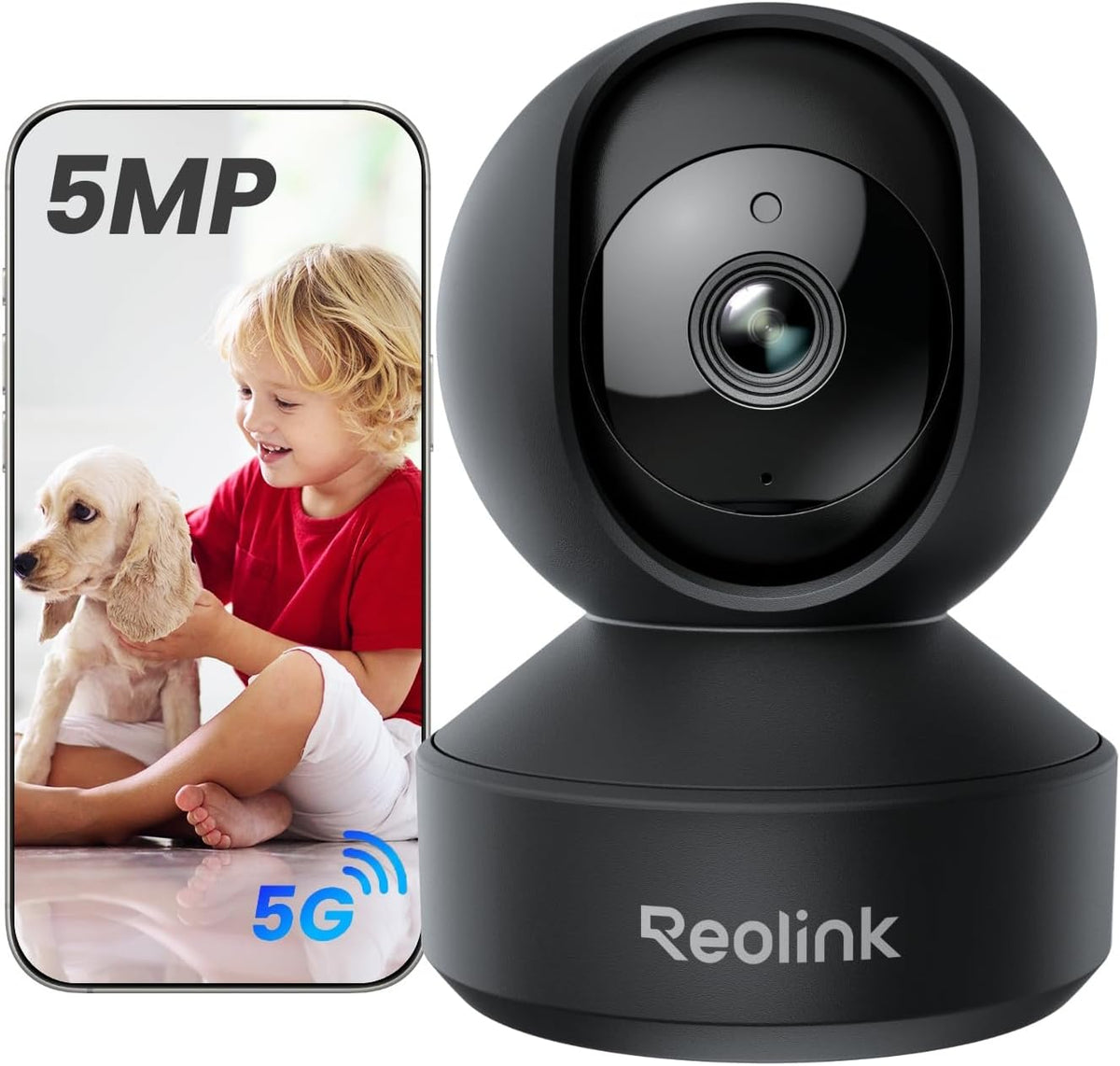 Cámara de interior Wi-Fi REOLINK E1 Pro (Negra) 3K PT para vigilancia de bebés y mascotas, seguimiento automático, visión nocturna de 5 MP mejorada por apertura F1.6, detección de llanto de personas/mascotas/bebés, Wi-Fi de 2.4/5 GHz, audio bidireccional