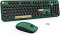 Combo de Teclado y Mouse Inalámbrico | 104 Teclas Redondas Estilo Máquina de Escribir Retro | Colorido para PC, Mac y Laptop | Verde