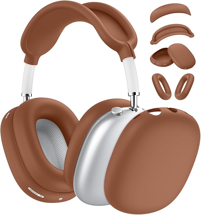 [4 en 1] Funda de silicona para AirPods Max USB-C (2024), funda protectora antiarañazos y resistente al sudor para almohadillas, auriculares y diadema. Accesorios de silicona para auriculares AirPods Max (Dune).