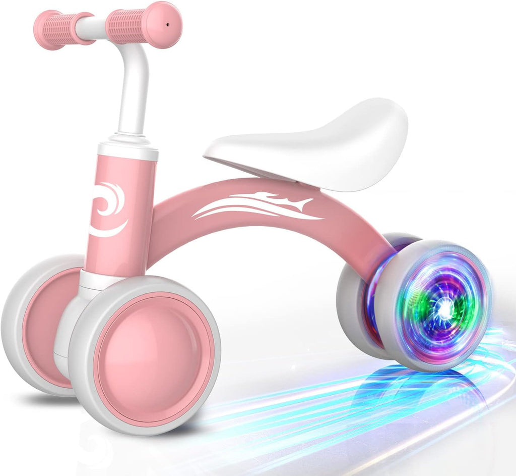 Bicicleta de Equilibrio con Luces de Colores | Juguete para Ninos de 10 a 36 Meses | Sin Pedales, 4 Ruedas Silenciosas, Asiento Suave | Regalo de Primer Cumpleanos