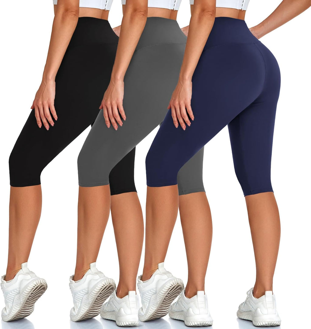 Pack 3 Leggings Capri para Mujer – Control de Abdomen, Cintura Alta, Tela Suave 4 Direcciones, Yoga y Gym | Hi Clasmix