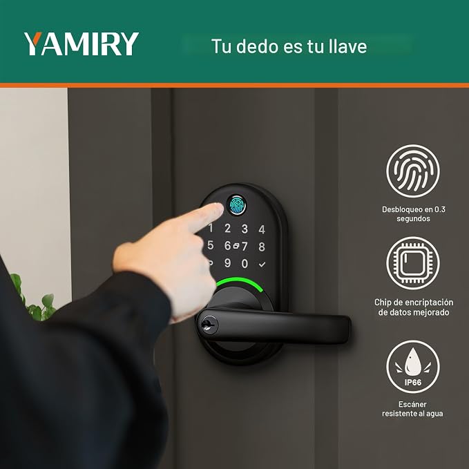 Cerradura inteligente de manija de puerta con teclado: Yamiry Pomos inteligentes de huellas dactilares - Cerradura digital sin llave para puerta delantera - Cerrojo con aplicación