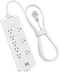 Regleta Protectora de Sobretensiones con Cable de 3m, 8 Tomas y 2 Puertos USB | Enchufe Plano, Montaje en Pared