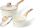 FALTA UNA TAPA -Juego de cacerolas CAROTE de 1.5 y 3.0 cuartos con tapa, ollas antiadherentes, juego de utensilios de cocina con boquilla para verter, olla pequeña para cocina, compatible con inducción, fácil de limpiar, libre de PFOA (granito blanco).