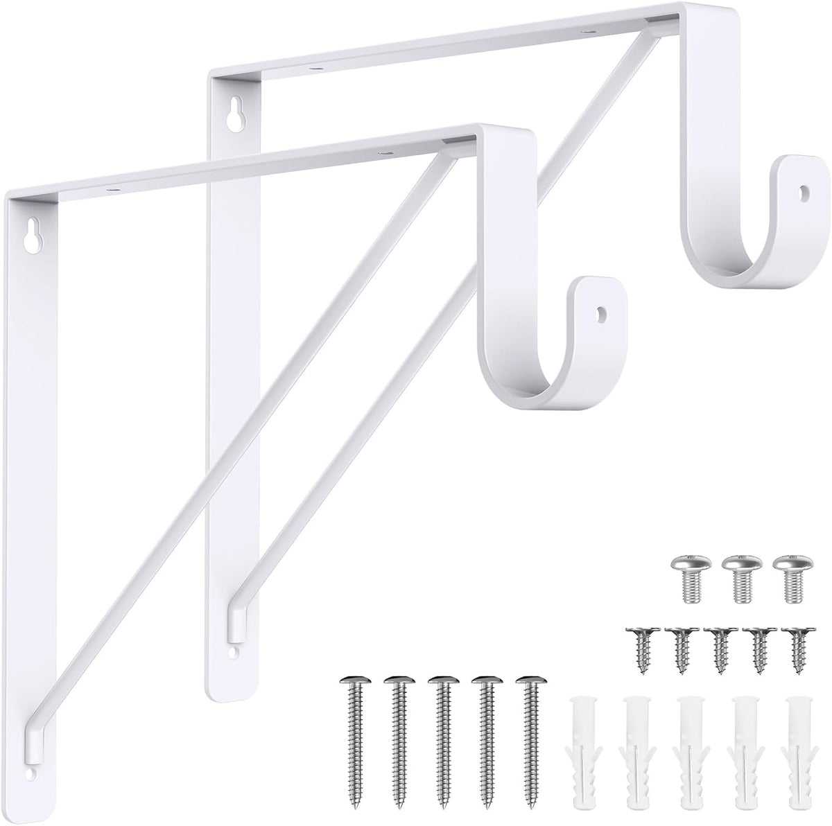 Soporte para barra de armario Supforce, paquete de 4 unidades, soporte resistente para barra de armario con soporte para barra, soportes de pared para estantes de armario con diseño estabilizador triangular para armario, baño y cocina, color blanco.