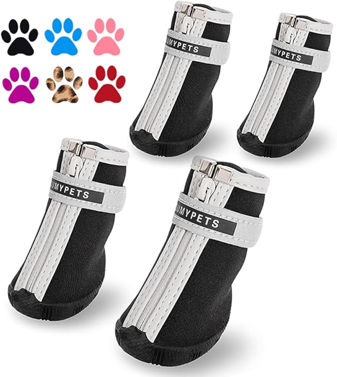 QUMY - Botas para perros pequeños y cachorros, impermeables, para la nieve del invierno, con franja reflectante, suaves y cómodas, con suela de goma antideslizante, color negro, 4 unidades Visita la tienda de QUMY