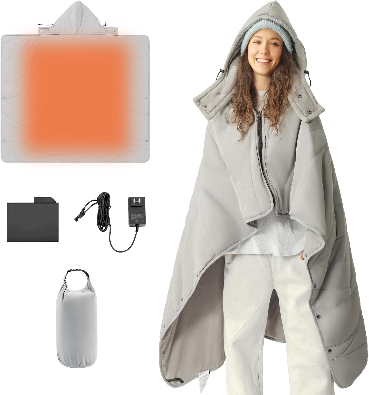 Manta eléctrica portátil ZonLi con batería recargable, 127 x 152 cm, impermeable, lavable a máquina (gris) 