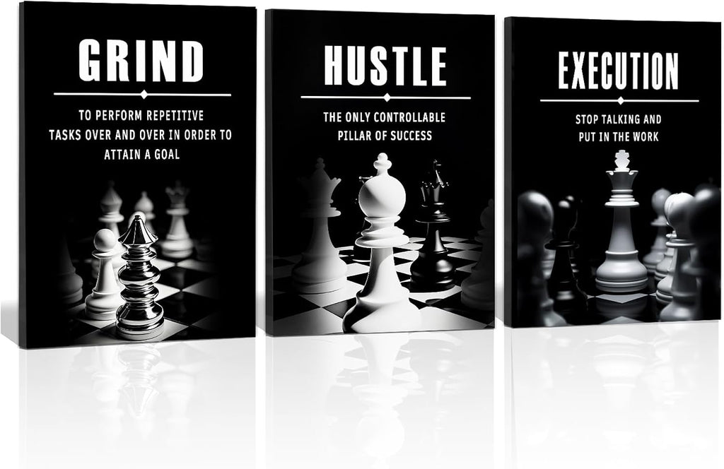 Cuadro Motivacional ZHIYANGY | Arte Canvas Ajedrez Grind Hustle, Frases Inspiracionales, Decoración Sala, Dormitorio y Oficina