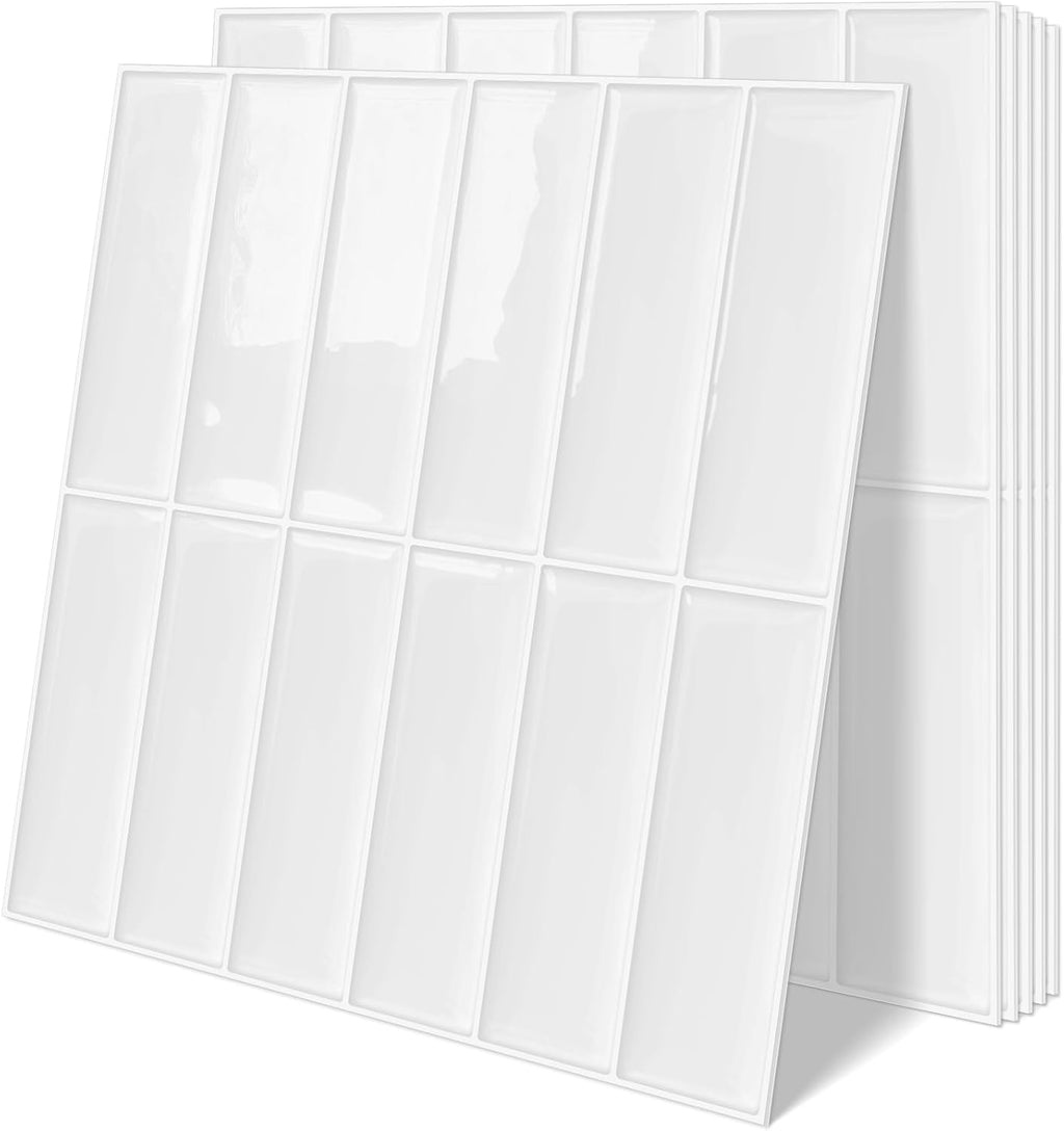Azulejos Adhesivos Art3d 11.4x9" Vinilo Blanco — Pack 10, Peel and Stick, Para Cocina y Decoración de Paredes