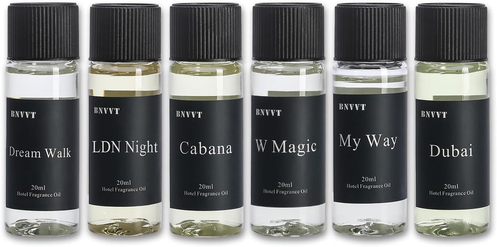 Set de aceites aromáticos Hotel Collection 20 ml / 0.68 fl oz – Aceites esenciales de lujo para aromaterapia, ideales para difusor y para perfumar el hogar, inspirados en icónicos hoteles de 5 estrellas – Set de regalo con 6 fragancias premium