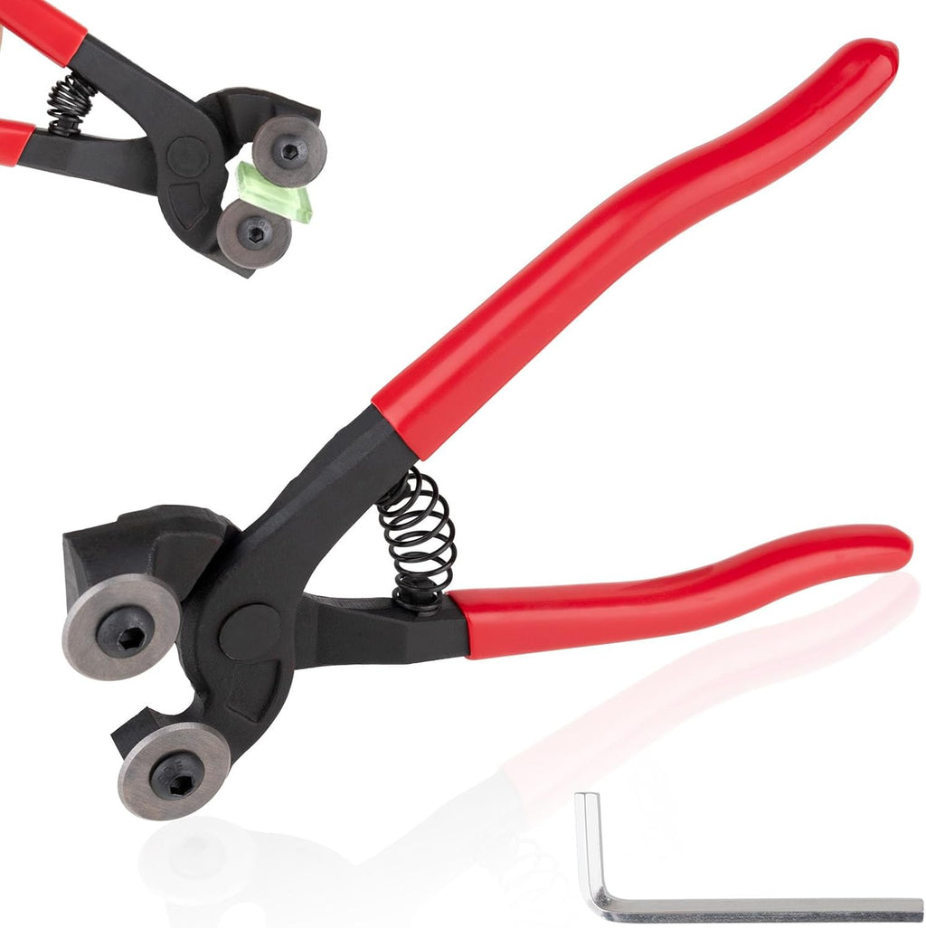Alicates para azulejos de vidrio de 7", alicates para mosaicos de vidrio con ruedas de alta resistencia, alicates para vidrio con mango de goma suave para vidrieras, alicates para azulejos de cerámica, herramientas para mosaicos con llave Allen