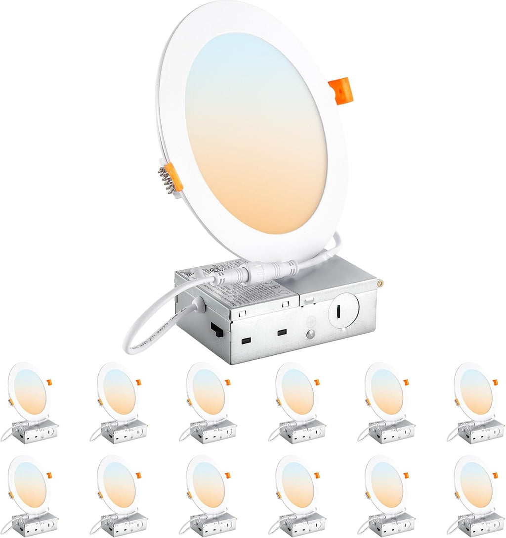 Luces Empotradas LED DLLT 12 Piezas 15.24 cm 5CCT Ultra-Delgadas, 1200LM, 12W Equivalente 110W, Regulables, ETL FCC