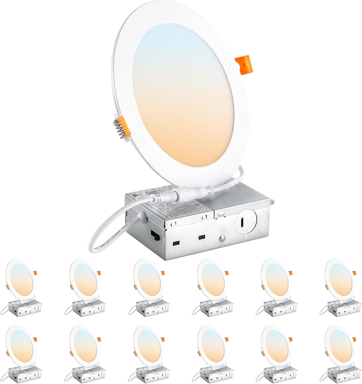 Luces Empotradas LED DLLT 12 Piezas 15.24 cm 5CCT Ultra-Delgadas, 1200LM, 12W Equivalente 110W, Regulables, ETL FCC