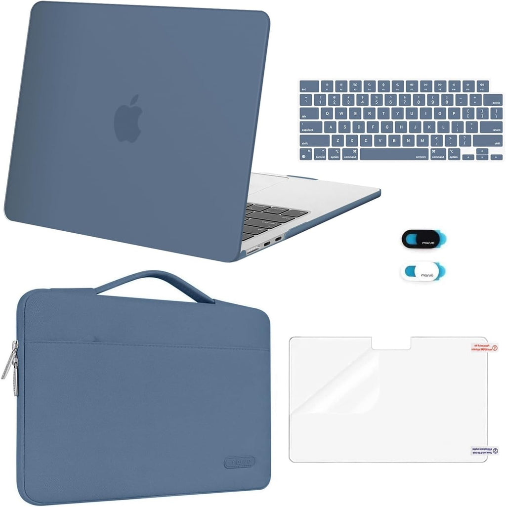 MOSISO Compatible with MacBook Air 13 inch Case 2026 2025 2024 2023 2022 M4 A3240 M3 A3113 M2 A2681, Hard Shell&Sleeve Bag&Keyboard Skin&Webcam Cover&Screen Film for MacBook Air 13.6, Steel Blue