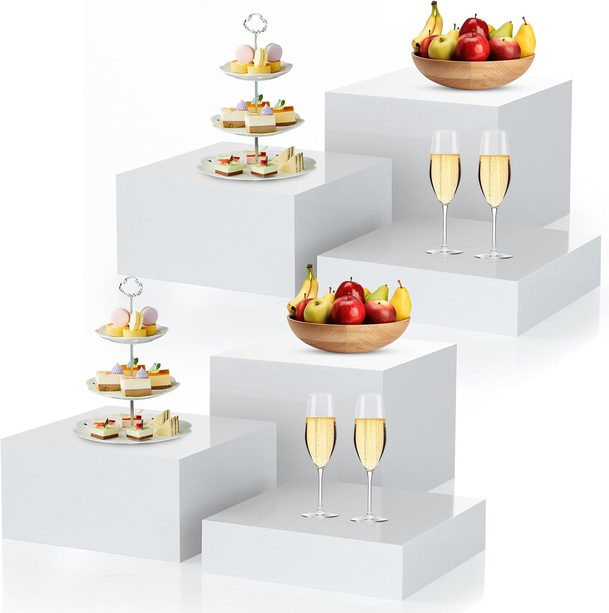 Elevadores de Buffet Bouiexye 6 Piezas | Cajas Acrilicas Transparentes | Exhibidor de Comida | Fiestas Bodas | 6x7x8