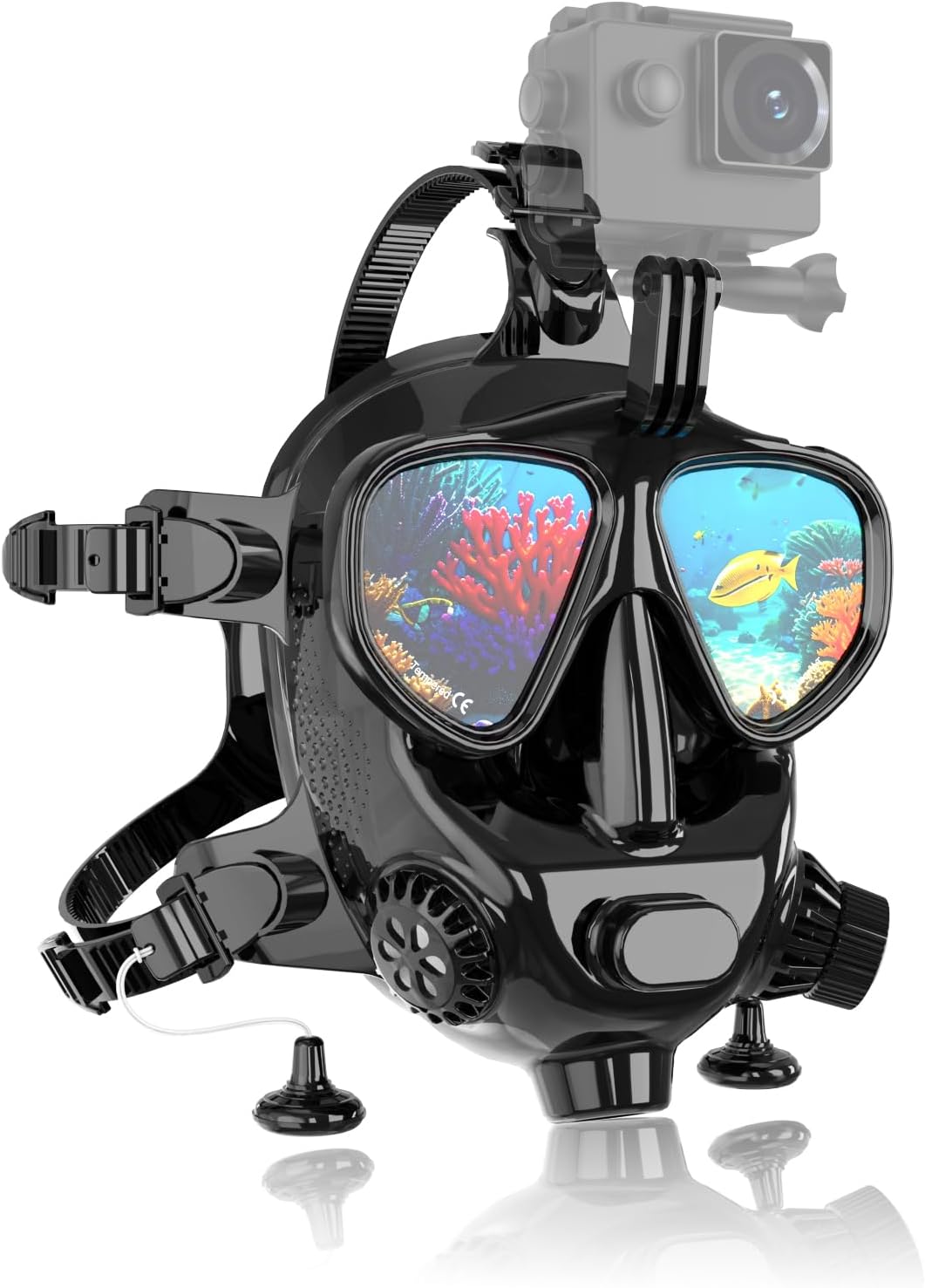 Full Face Dive Mask Support Diving & Snorkeling, Full Face Snorkel Mask Adjustable Scuba Mask with Camera Mount Provide 180Â° View Panoramic Compatiable with SMACO 1L/1.9L Mini Scuba Tanks