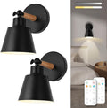 Juego de dos apliques de pared BIMEAN negros a pilas, luces inalámbricas fáciles de instalar, luces LED regulables con control remoto, lámparas de pared con temporizador automático para dormitorio, galería, sala de estar, caravana