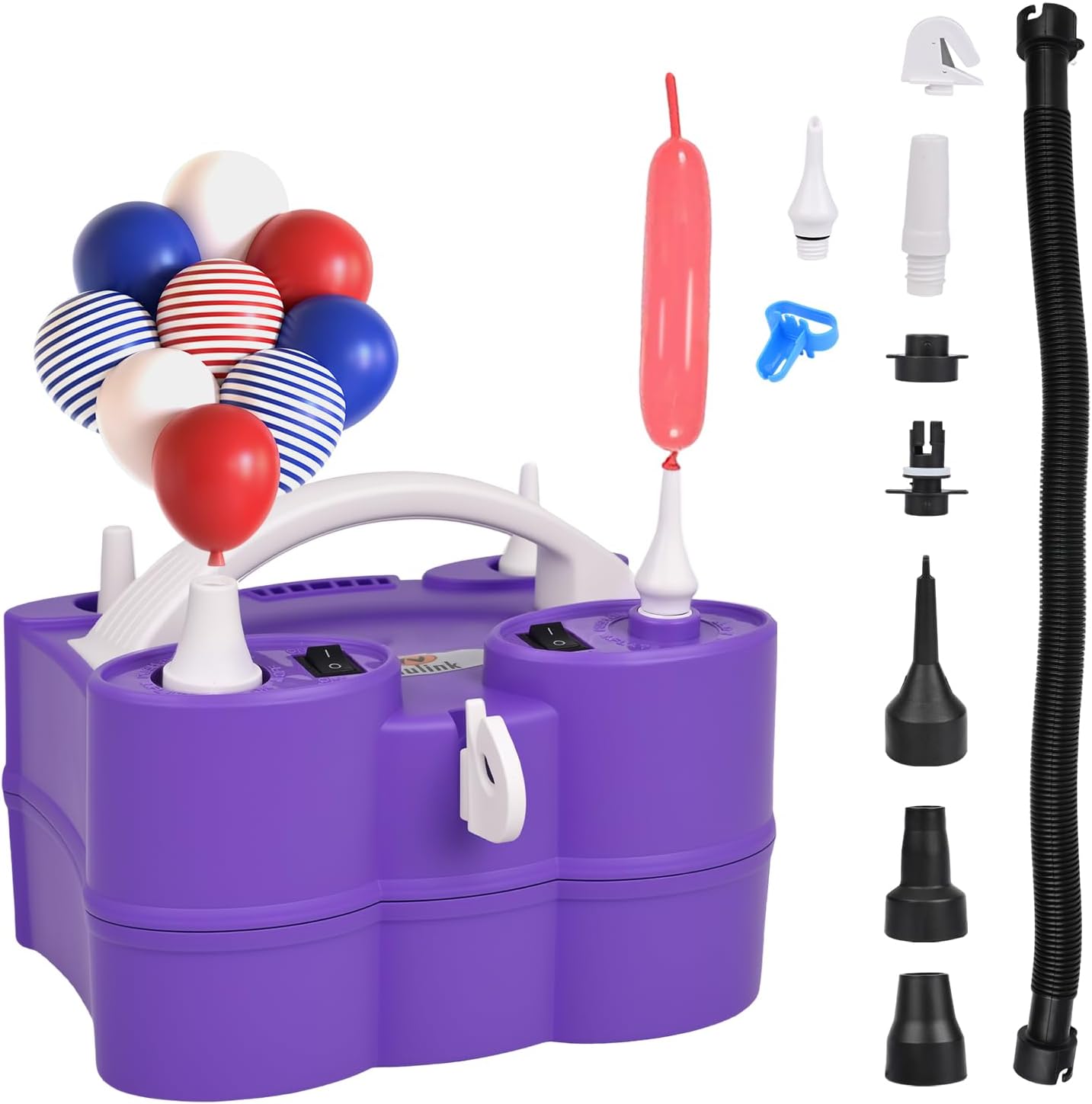 NuLink Balloon Pump 3-in-1 Electric Air Pump Dual Nozzle Blower for 260q Foil Latex Mylar Balloon Floats Mattress Compression Bag