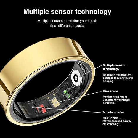 Anillo inteligente para mujeres y hombres – Rastreador de sueño con monitoreo SPO₂/HRV, impermeable 5ATM, sin tarifa de suscripción, batería de 7 días iOS Android (9 tamaños, oro rosa)