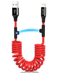 AGVEE Cable Enrollado USB a Lightning 5ft | Certificado MFI | Carga Rapida 3A para Auto | Compatible con iPhone 14/13/12/11/XS/8/7/6/5, CarPlay, iPad, iPod | Rojo