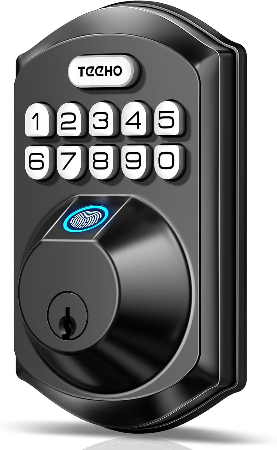 TEEHO TE002 Cerradura de Puerta con Huella Digital | Entrada sin Llave con Teclado Electrónico | 2 Llaves de Respaldo | Auto Bloqueo | Fácil Instalación | Negro Mate